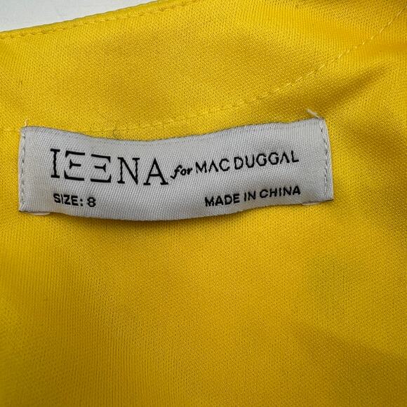 Mac Duggal Long-Sleeve V-Neck Mini Dress Anthropologie Yellow Printed Floral - Picture 3 of 12